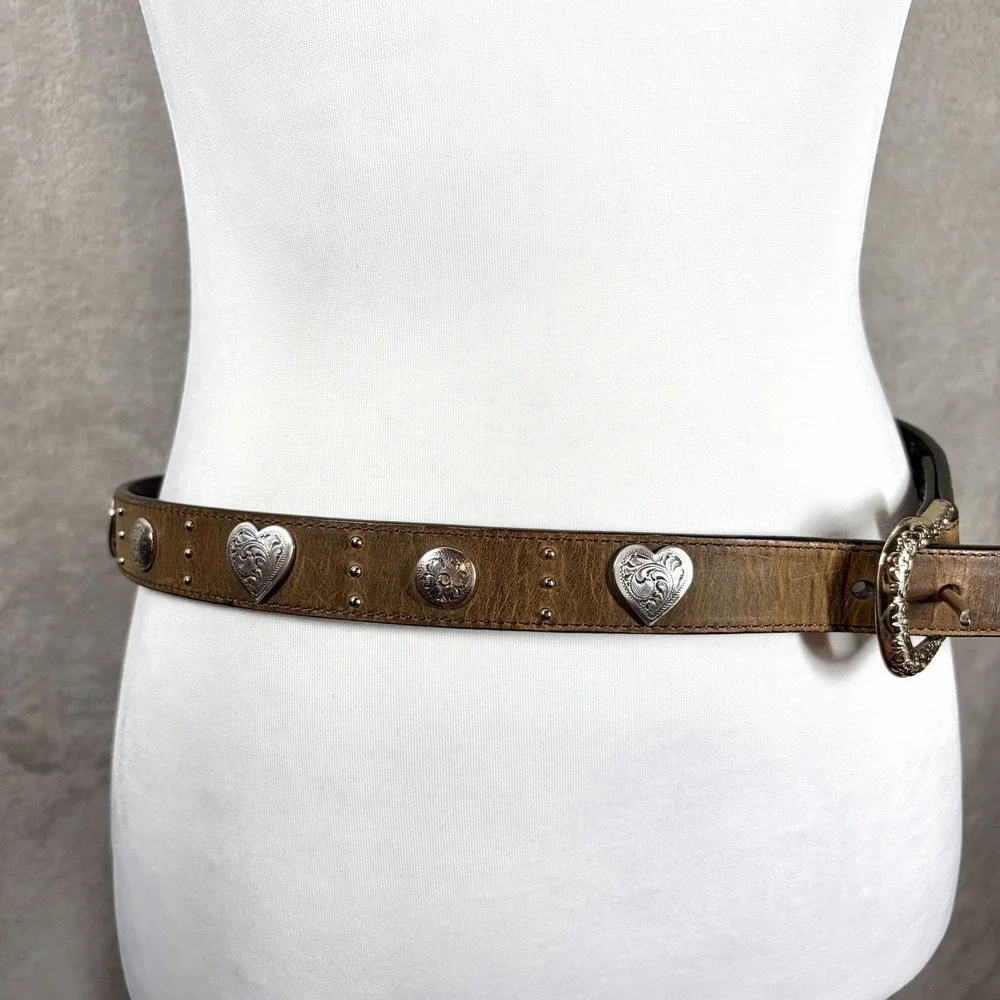 Ariat Western Heart Brown Leather & Metal Belt Women's 32/80 Cowgirl Festival